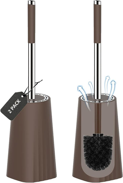 SetSail Toilet Brush, Compact Size Toilet Bowl Brush and Holder Toilet Brushes for Bathroom with Stainless Steel Handle Toilet Cleaner Brush with Durable Scrubbing Bristles, 2 Packs, Brown