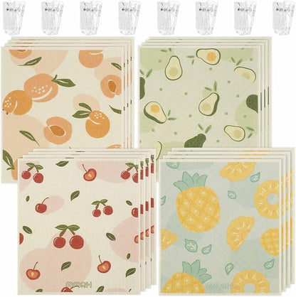 16Pcs Kitchen Dishcloths Absorbent Dish Cleaning Towels Washable Reusable Dish Cloths Non-Scratch Dishcloths Multipurpose Dish Towels with 8 Clips for Kitchen Bathroom 17x19x0.2 cm