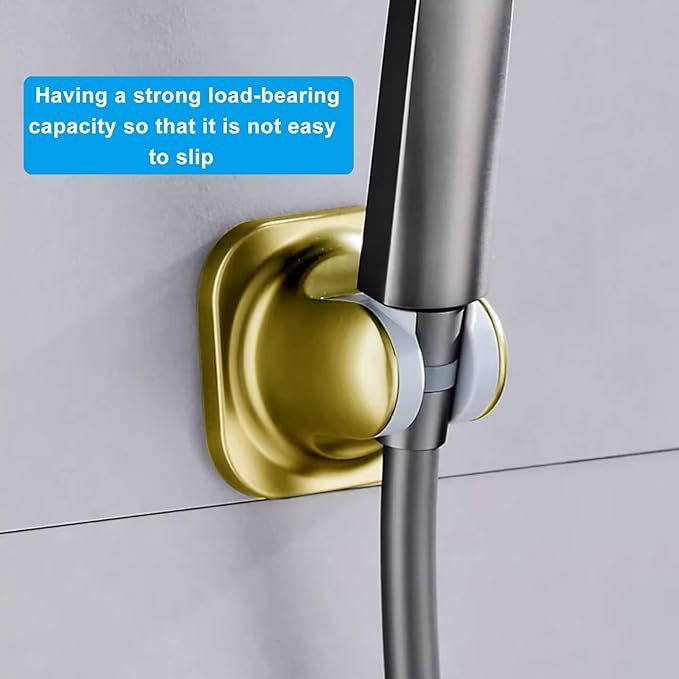 Zorfeter Adjustable Gold Handheld Shower Head Holder Plastic, Strong Adhesive Showerhead Bracket, Bathroom Wall Mount Shower Fix Firmly and Use Conveniently