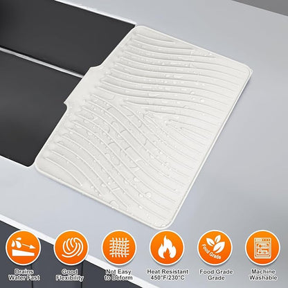 Silicone Dish Drying Mat for Kitchen Counter, Dish Drying Pad, Non-Slip Drain Pad with Built-in Drain, Heat Resistant Stone Drying Mat,Cream-1Set-XL