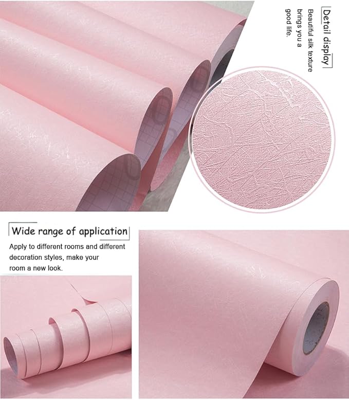 Cohoo Home 512inL 15.7inW Silk Pink Wallpaper Peel and Stick Contact Paper Pink Textured Silk Wallpaper for Bedroom Self Adhesive Removable Wall Sticky Paper Girls Room Drawer Liner Waterproof