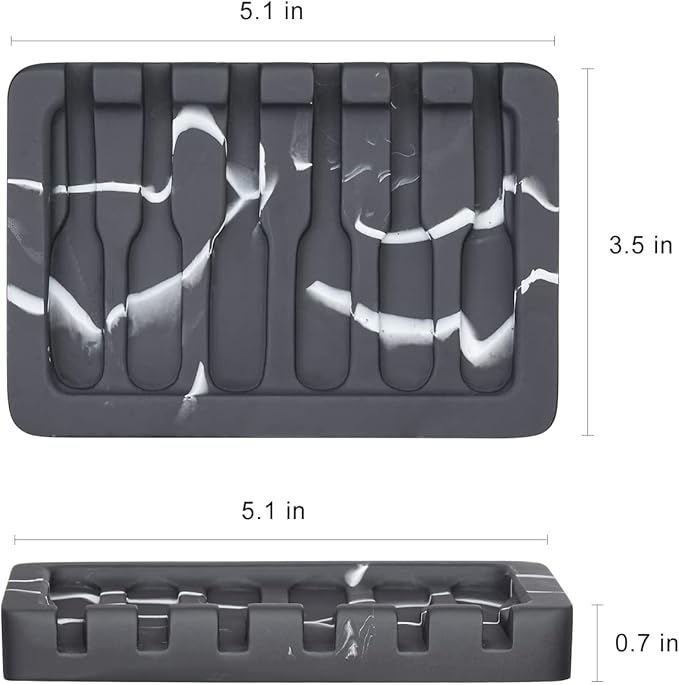 INIUNIK Self Draining Soap Dish - Marble Look Soap Holder Tray Savers Box Container Sponge Holder for Bathroom Shower Kitchen, Black