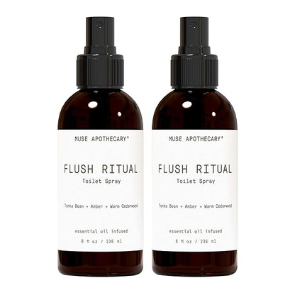 Muse Apothecary Flush Ritual - Aromatic & Refreshing Toilet Spray, Use Before You Go, 8 oz, Infused with Natural Essential Oils - Tonka Bean + Amber + Warm Cedarwood, 2 Pack