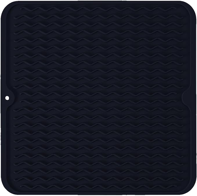 Silicone Dish Drying Mat for Multiple Usage, Easy clean, Eco-friendly, Heat-resistant Dish Drainer Mat for Kitchen Counter,Sink,Refrigerator or Drawer liner (12" x 12", Dark Blue)