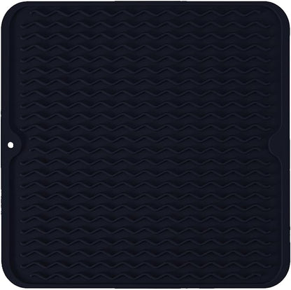 Silicone Dish Drying Mat for Multiple Usage, Easy clean, Eco-friendly, Heat-resistant Dish Drainer Mat for Kitchen Counter,Sink,Refrigerator or Drawer liner (12" x 12", Dark Blue)