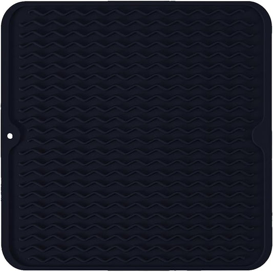 Silicone Dish Drying Mat for Multiple Usage, Easy clean, Eco-friendly, Heat-resistant Dish Drainer Mat for Kitchen Counter,Sink,Refrigerator or Drawer liner (12" x 12", Dark Blue)