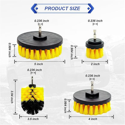 ZIMISI 4PCS Drill Brush Attachment Set, Mult-Purpose Car Wash Brush, Rotary Detailing Brush Set, Car Carpet Cleaner Brushes for Wheel, Grout, Shower, Bathroom, Floor (Yellow)