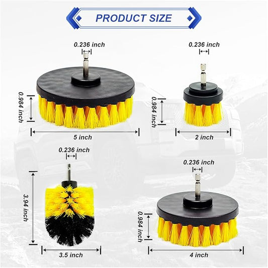 ZIMISI 4PCS Drill Brush Attachment Set, Mult-Purpose Car Wash Brush, Rotary Detailing Brush Set, Car Carpet Cleaner Brushes for Wheel, Grout, Shower, Bathroom, Floor (Yellow)