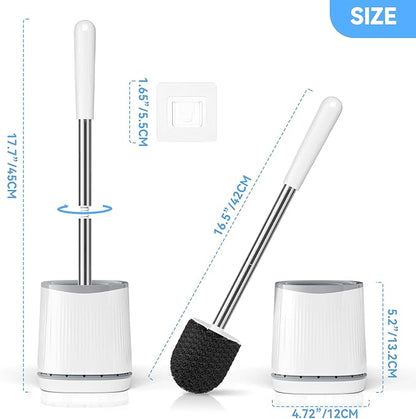 TRENTI Toilet Brush, Toilet Brush and Holder Set, Bristles Toilet Bowl Brush Head with Ventilated Holder, Wall Mounted Compact Toilet Brush Set for Bathroom Deep Cleaning (1, White)