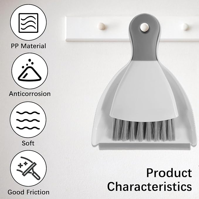 Mini Dustpan and Brush Set Portable Table Top Cleaning Brush and Dustpan Set Dining Table Crumb Sweeper with Soft Bristles Multipurpose Desktop Keyboard Cleaning Tools for Home Office (2, Gray)