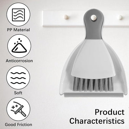Mini Dustpan and Brush Set Portable Table Top Cleaning Brush and Dustpan Set Dining Table Crumb Sweeper with Soft Bristles Multipurpose Desktop Keyboard Cleaning Tools for Home Office (2, Gray)