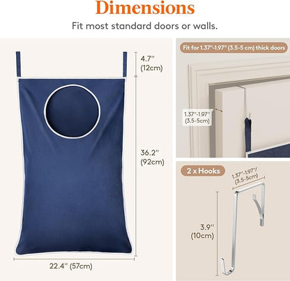 Lifewit 1 Pack Over Door Laundry Hamper, Large Collapsible Hanging Laundry Hamper, Hanging Laundry Basket Bag for Bathroom Bedroom Dirty Clothes Storage Organizer, Dark Blue