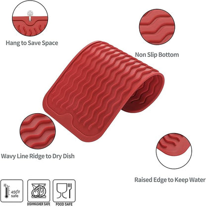 MicoYang Silicone Dish Drying Mat for Multiple Usage,Easy clean,Eco-friendly,Heat-resistant Silicone Mat for Kitchen Counter or Sink,Refrigerator or Drawer Liner Red S 12 inches x 6 inches