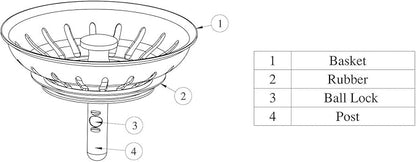 KANARY Kitchen Sink Basket Strainer Replacement for Standard Drains (3-1/2 Inch) Stainless Steel Body with Rubber Stopper (Pack of 2, Stianless Steel)