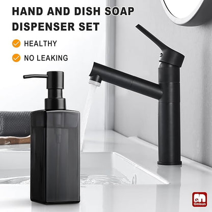 GMISUN Black Glass Soap Dispenser, Hand Soap Dispenser with Stainless Steel Pump for Bathroom, 12 fl oz/350ml Refillable Dish Dispensers for Kitchen, Modern Liquid Lotion Bottles for Countertop