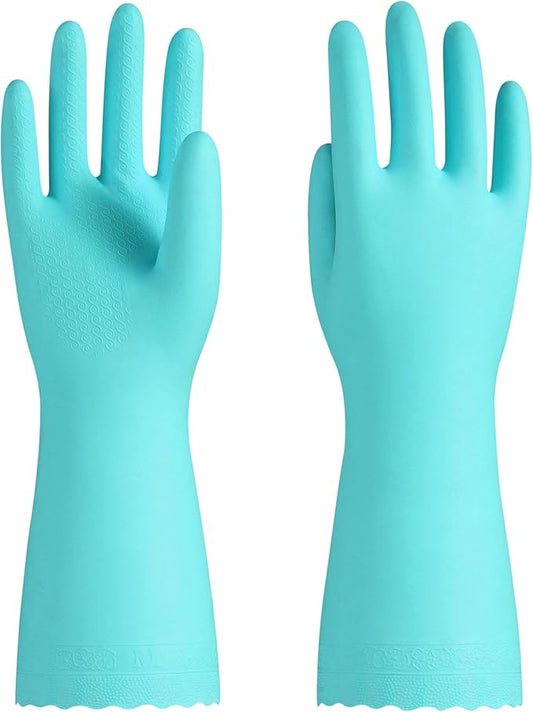 PACIFIC PPE Cleaning Gloves with Latex free, Dishwashing Kitchen Gloves with Cotton Flocked Liner, Reusable, Non-Slip, Water Resistant Household Gloves, Green, Medium