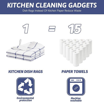 Nialnant 4PCS Cleaning Rags,100% Cotton Terry Dish Rags for Washing Dishes,Quick Drying Dish Cloths,Dish Towels for Kitchen,Navy Blue Plaid-12x12in