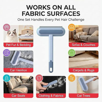 Pet Hair Remover Set, 3-in-1 Pet Hair Remover Brush with Built-in Detail Brush & Long Handle, Magic Pet Hair Removal Glove, Multi-Surface Pet Hair Remover for Home & Car & Furniture