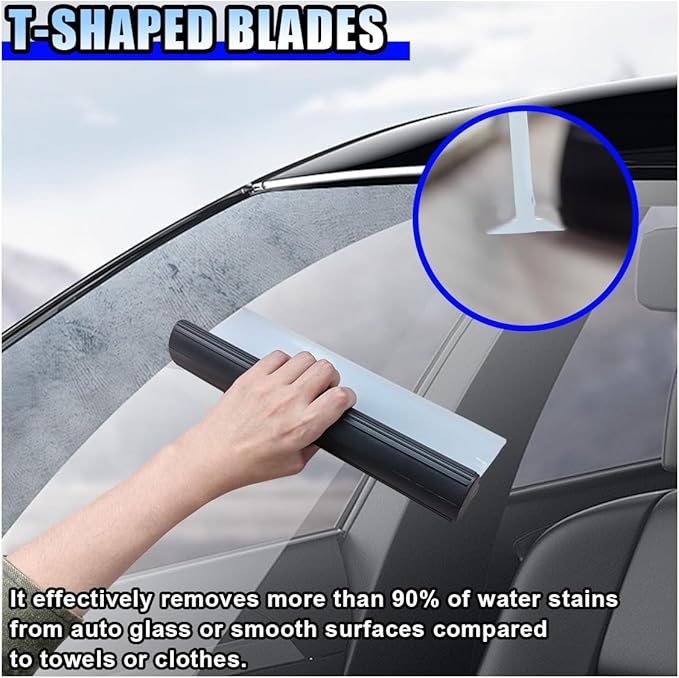 2PCS Automotive Squeegee, 12 Inch T-Bar Water Blade Squeegee for Drying, Flexible Silicone Car Water Wiper, Car Water Squeegee Fits Windshield, Glass, Mirror, Bathroom, Window (12inch)