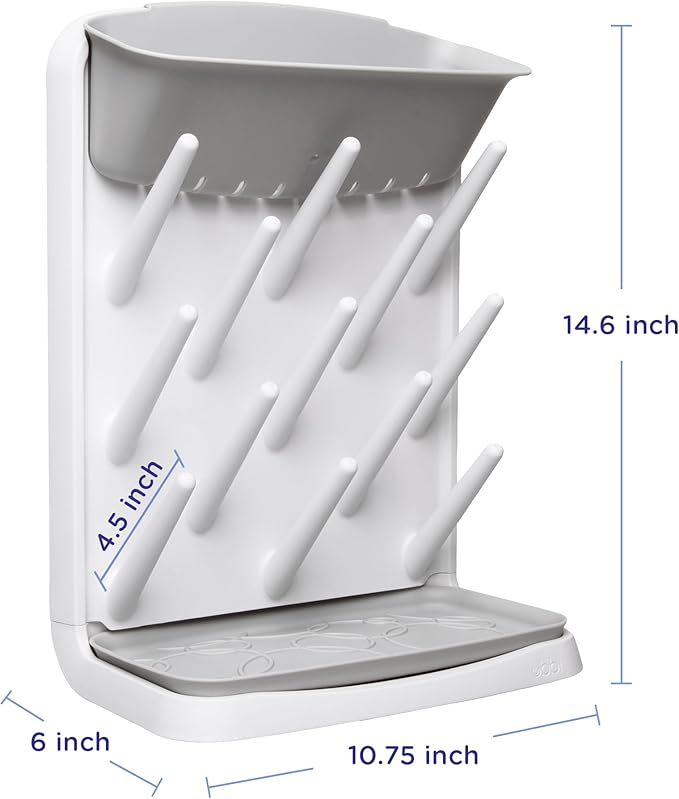 Ubbi Vertical Baby Bottle Drying Rack, Space Saving Countertop Drying Rack Baby Organizer, Gray