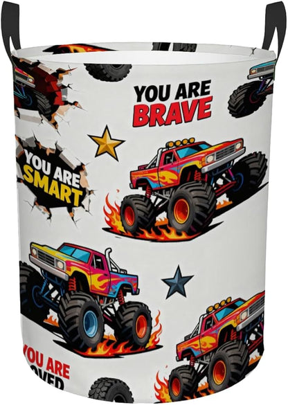 Kids Laundry Hamper Basket - Large Nursery Baby Hamper with Handle for Boys Girls Collapsible Clothes Baskets Organizer Toy Storage Bin Room Decor(Off-road Trucks)