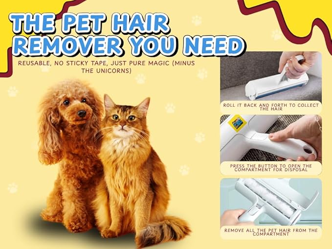 Pet Hair Roller – Reusable Pet Hair Remover for Furniture, Carpet & Car – Dog & Cat Hair Lint Roller – Pet Odor & Fur Buster – Grooming Essential & Upholstery Cleaner – Sticky, No Refills
