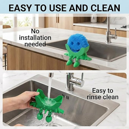 Creative Hanging Sponge Holder with Drainage/Traceless Glue, 3D Printing Countertop Funny Sponge Holders for Kitchen Sink, Keeps Your Sponge Dry & Smiling, for Scrub Daddy Holder (1, Green)