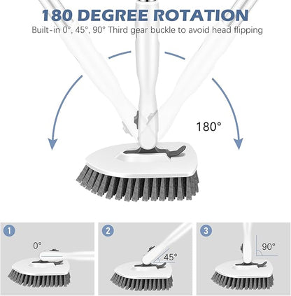 SetSail 4-in-1 Tile Tub Floor Scrubber with 52-inch Adjustable Long Handle Shower Cleaner Brush Comes with Window Scrubber and 3 Replacement Brush Heads for Cleaning Bathroom Tub Tile, White Grey