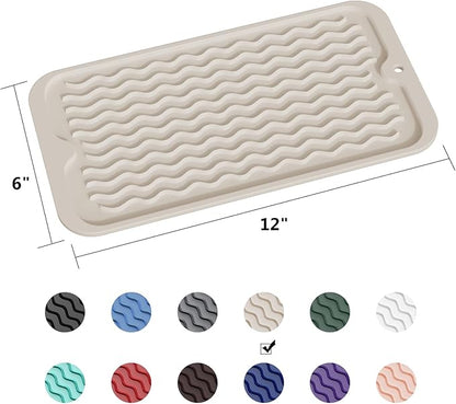 ZLR Silicone Sponge Holder & Sink Caddy Tray (6" x 12") - Narrow Dish Drying Mat for Kitchen Counter - Waterproof Soap Dispenser Organizer, Non-Slip Bathroom Vanity Tray (Cassava White)