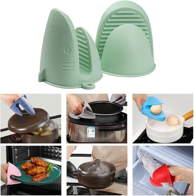 Mini Oven Gloves Silicone Heat Resistant Cooking Pinch Mitts Potholder for Air Fryer Kitchen Cooking & Baking (Green)