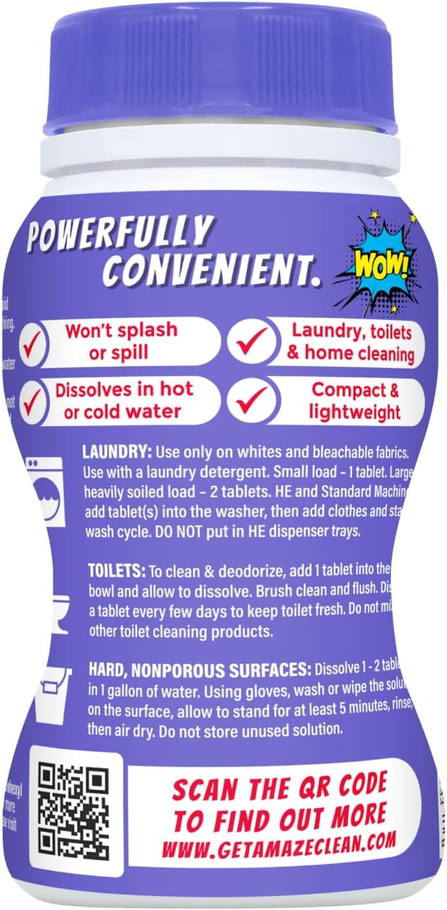 AMAZE Ultra Concentrated Bleach Tablets [6 bottles] - Lavender Scent - for Laundry, Toilet, and Multipurpose Home Cleaning. No Splash Liquid Bleach Alternative