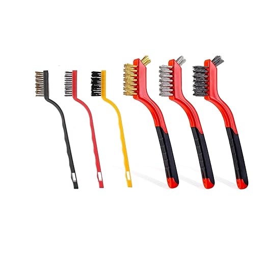 5 Pieces Cleaning Brush Set,Toilet Floor Brush Bathroom Tiles No Dead Corners Hard Bristles Floor Crevice Brush Kitchen Cleaning Metal Brass/Stainless Steel/Nylon Brushes (Red Black+3 Mixed Color)