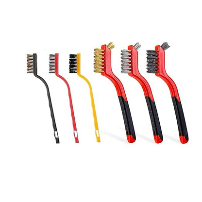5 Pieces Cleaning Brush Set,Toilet Floor Brush Bathroom Tiles No Dead Corners Hard Bristles Floor Crevice Brush Kitchen Cleaning Metal Brass/Stainless Steel/Nylon Brushes (Red Black+3 Mixed Color)