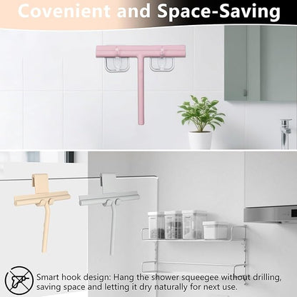Shower Squeegee for Glass Doors, Full Silicone Jacketed Squeegee with Ergonomic Handle & No-Drill Hook, Cleaning Tool for Windows, Mirrors, Tiles, Bathroom & Car - Beige