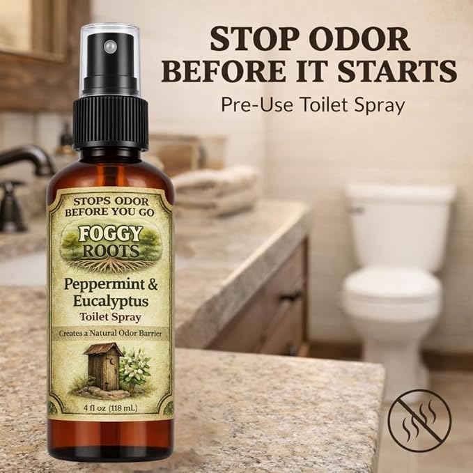 Peppermint & Eucalyptus Pre-Poop Toilet Spray – Stops Odor Before It Starts, Bathroom Odor Eliminator for Toilet, 4 oz (200+ Uses) Travel, Home & Work