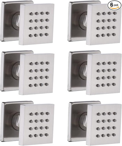 HOMEDEC Brushed Nickel Square Brass Shower Body Sprayer Wall Jet, Valve Needed (6pcs, 2x2inch)