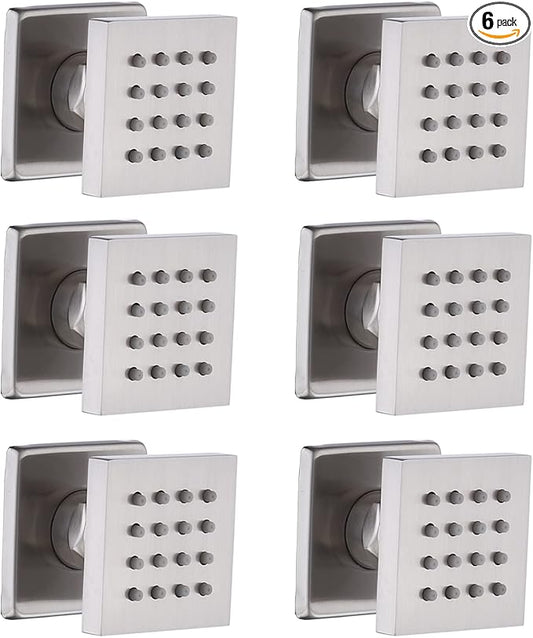 HOMEDEC Brushed Nickel Square Brass Shower Body Sprayer Wall Jet, Valve Needed (6pcs, 2x2inch)