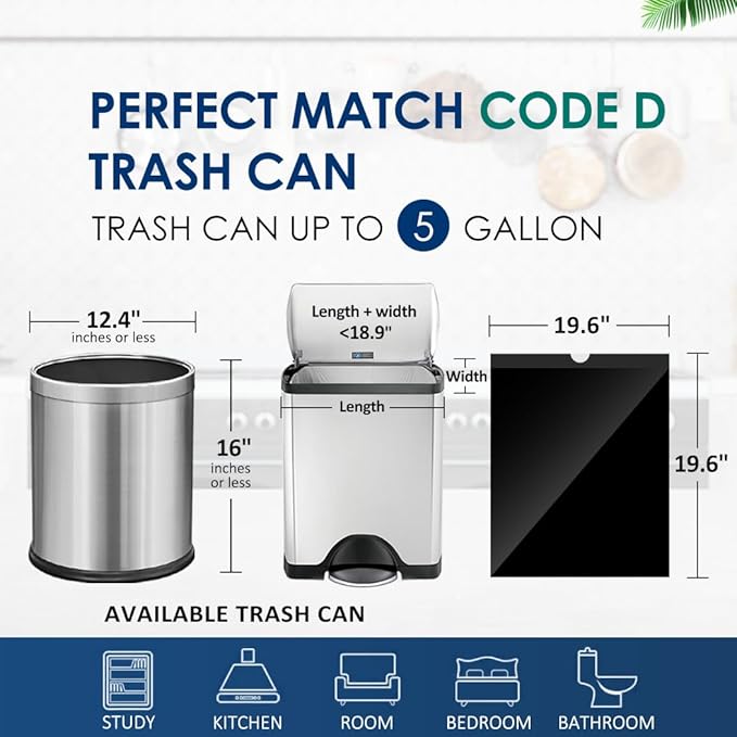5 Gallon (fit 18-20L)120 Counts Strong Drawstring Trash Bags, Small Plastic Garbage Bags Trash Can Liner for Home Office Kitchen Bathroom Bedroom, Black Waste Basket Liners