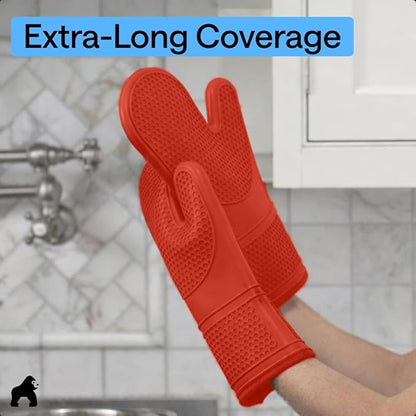GORILLA GRIP BPA-Free Soft Silicone Oven Mitts, 14.5x8.3, Heat Resistant and Waterproof Cooking Gloves, Thick Cotton Lining, Flexible Gripping for Baking Grilling, Kitchen Potholders Set of 2, Coral