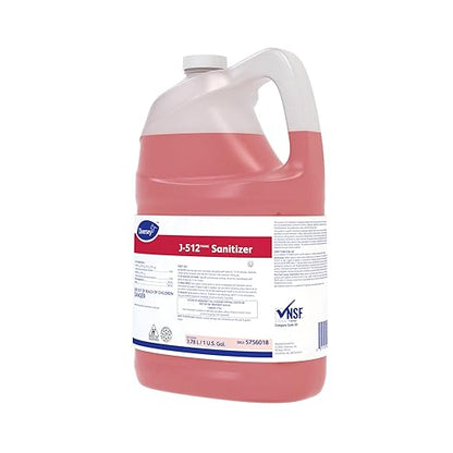 Diversey 5756018 J-512 Sanitizer, Food Contact Sanitizing Liquid for Dishes, Equipment & Utensils, No Fragrance Added, For Home & Commercial Use, Concentrate, 1-Gallon (Pack of 4)