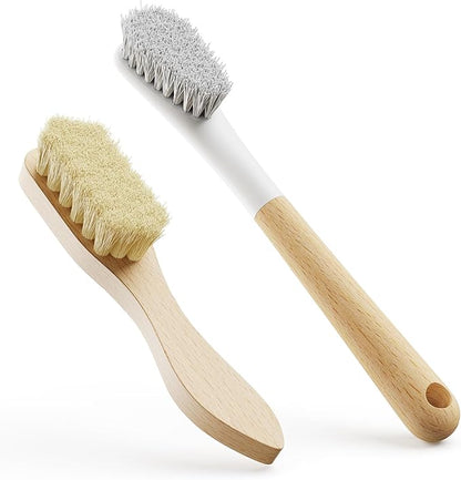 Wood Laundry Brush, OSCIOSS Laundry Stain Brush wth Long Handle and Soft Bristle for Cleaning Clothes & Shoes, Protable Laundry Brush for Stains on Clothes (Plastic-2pack)