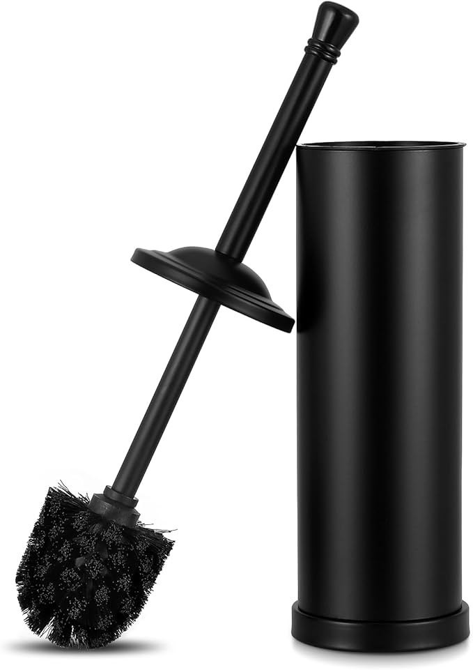 Black Toilet Brush and Holder Set,304 Stainless Steel Toilet Bowl Brush and Holder for Bathroom,Heavy Duty Toilet Brush,Durable Scrubbing Bristles,Splash Resistant,Long Handle
