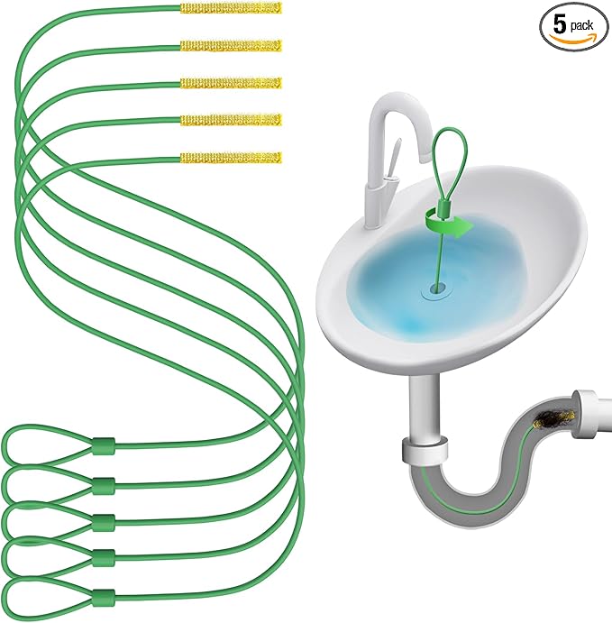Kelly's Collection Drain Snake Hair Drain Clog Remover(5 Pack), 30 Inch Unbreakable Metal Sink Snake Drain Hair Removal Tool, Long/Flexible/Thin Drain Cleaner Tool to Unclog Bathroom Sink, Tub, Shower