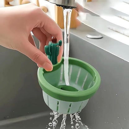 2 Pcs 3 Inch Diameter Kitchen Washbasin Sink Drain, Green Cactus Design Food Residue Collector Open with Just One Press(Green)