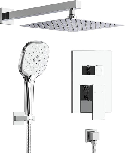 Double Handle High Pressure 3 Spray Shower Faucet Set with Valve 10 Inch Wall Mount Chrome