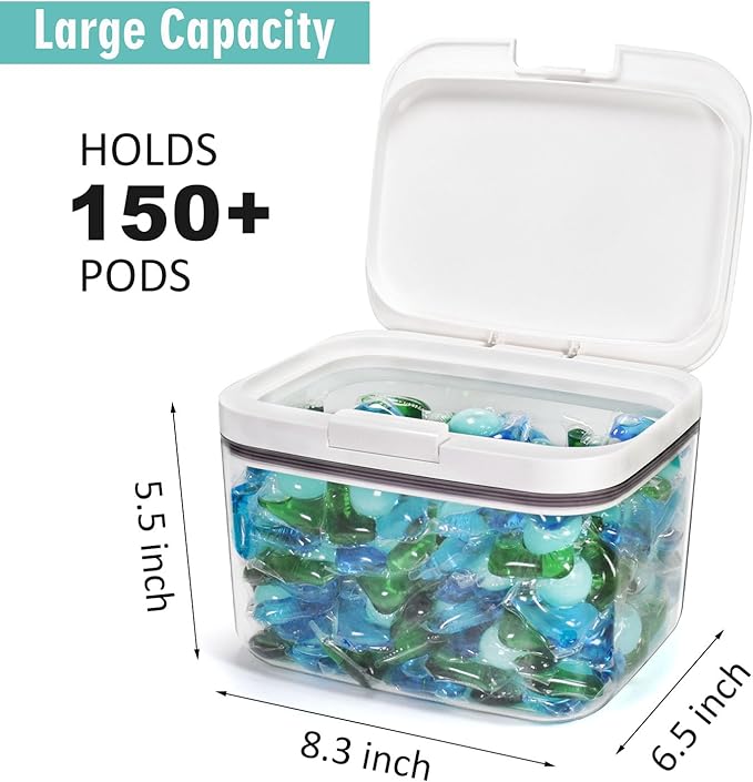 Laundry Pods Container Holder with Lid, Laundry Room Storage Container for Detergent Pods Laundry Powder Scent Booster Container with Scoop