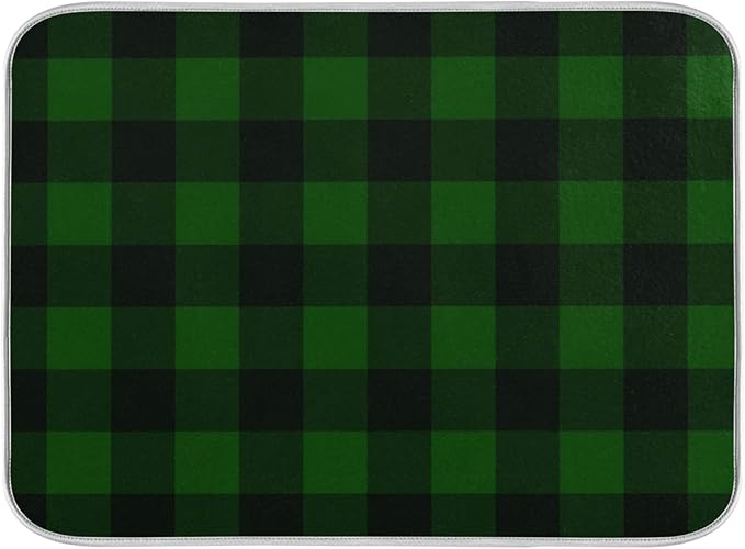Super Absorbent Dish Drying Mat, Microfiber Fast-Drying Dish Mat, 24" x 18", Kitchen Dish Drying Pad Vintage Hunter Green Plaid