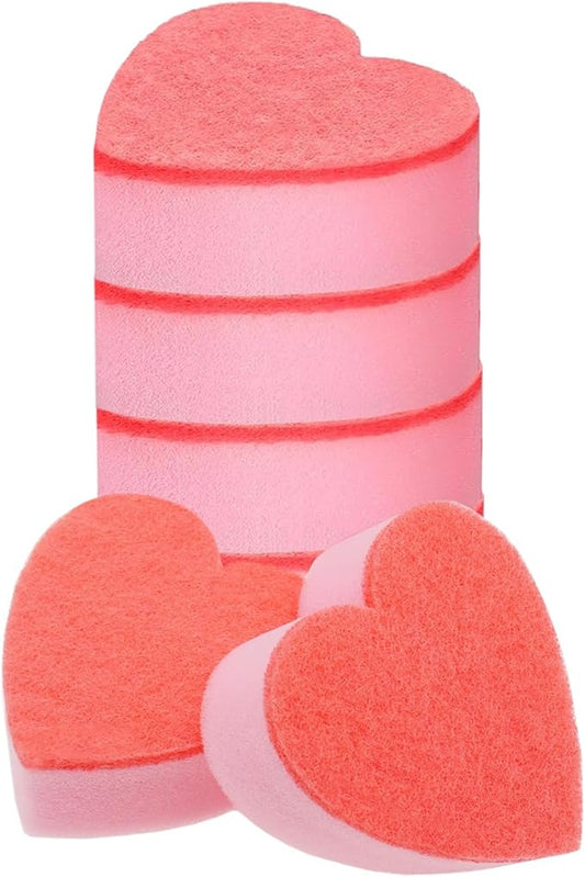 Heart Shaped Non-Scratch Scrub Sponge, Dual-Sided Cleaning Kitchen Sponge and Scrubber for Washing Dishes, Pots & Pans and Household Cleaning Supplies, 6 Scrubbing Sponges
