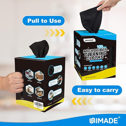 Microfiber Cleaning Cloth, 100 Sheets Microfiber Towels for Cars Commercial Grade Washcloths Lint-Free Bulk Shop Towel Cleaning Rags for Mechanic Restaurant Garage Housekeeping, 11"x 9", Black