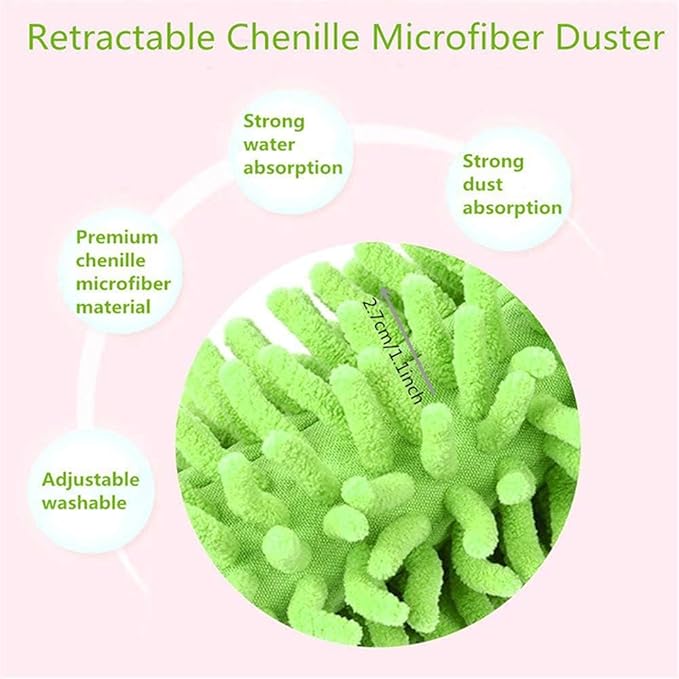 Microfiber Mini Duster Cleaning Brush Dust Cleaner Hand Duster Extendable Handle Soft Fans for Indoor Home Ceiling Cleaning(Green)